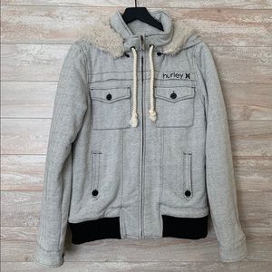 Hurley Herringbone Gray Jacket Removable Hood New